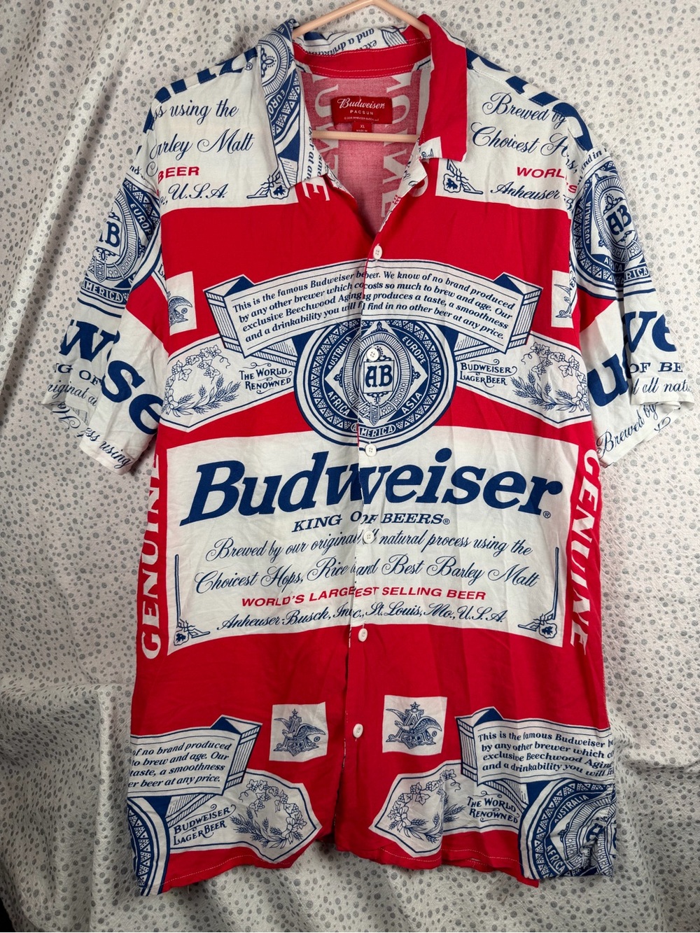 Budweiser Red, White & Blue Logo Print Button-Down Men’s Shirt XL